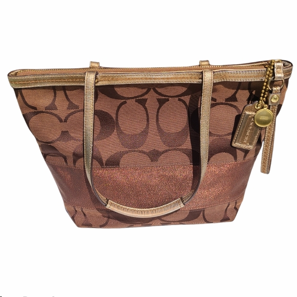 Retired Coach Signature Brown Tote Bronze … - Picture 3 of 16